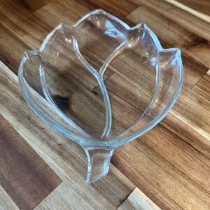 Vintage Glass Leaf Decor Relish Dish - 8” x 6 1/4” - Clear Pressed Glass